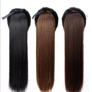 Ponytail twist tie long straight hair extension